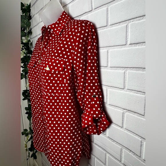 MICHAEL KORS dot print zip front red shirt / size S - Picture 9 of 14